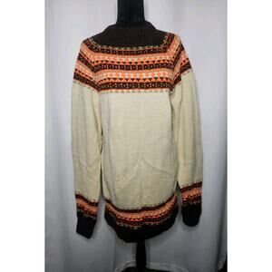 Vintage Handmade Fair Isle Design Mock Neck Knitted Sweater Dress Womens Large